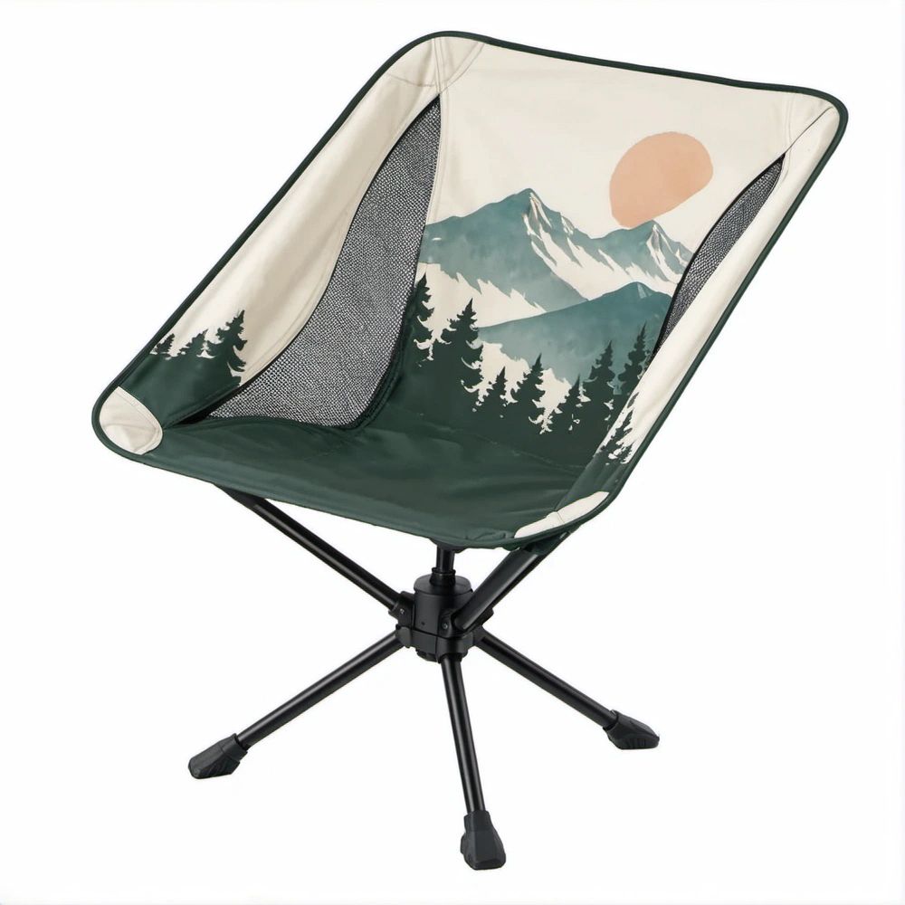 Folding Butterfly Camping Chair, Ivory, Dark Green, Black and Peach, 26 x 27 x 35 in