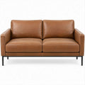Brown Faux Leather Loveseat Sofa with Steel Legs, 61 x 34 x 34 in