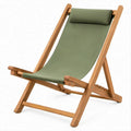 Green Folding Reclining Deck Chair with Acacia Wood Frame, 58 x 95 x 96 cm
