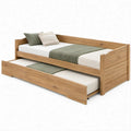 Twin Solid Pine Wood Daybed with Pull-Out Trundle, Natural Brown, 78 x 42 x 34 in