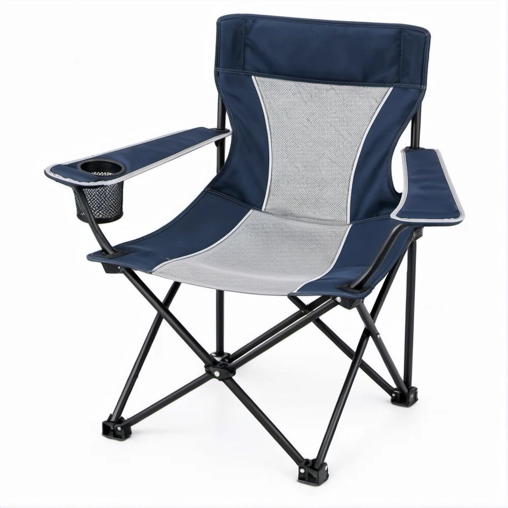 Folding Camping Chair with Cup Holder, Navy Blue/Gray/Black, 36 in L x 24 in W x 40 in H