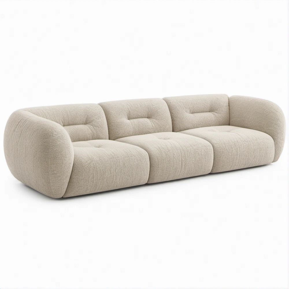 Beige Curved 3-Seat Boucle Upholstered Sofa, 94.5 x 39.4 x 29.5 in
