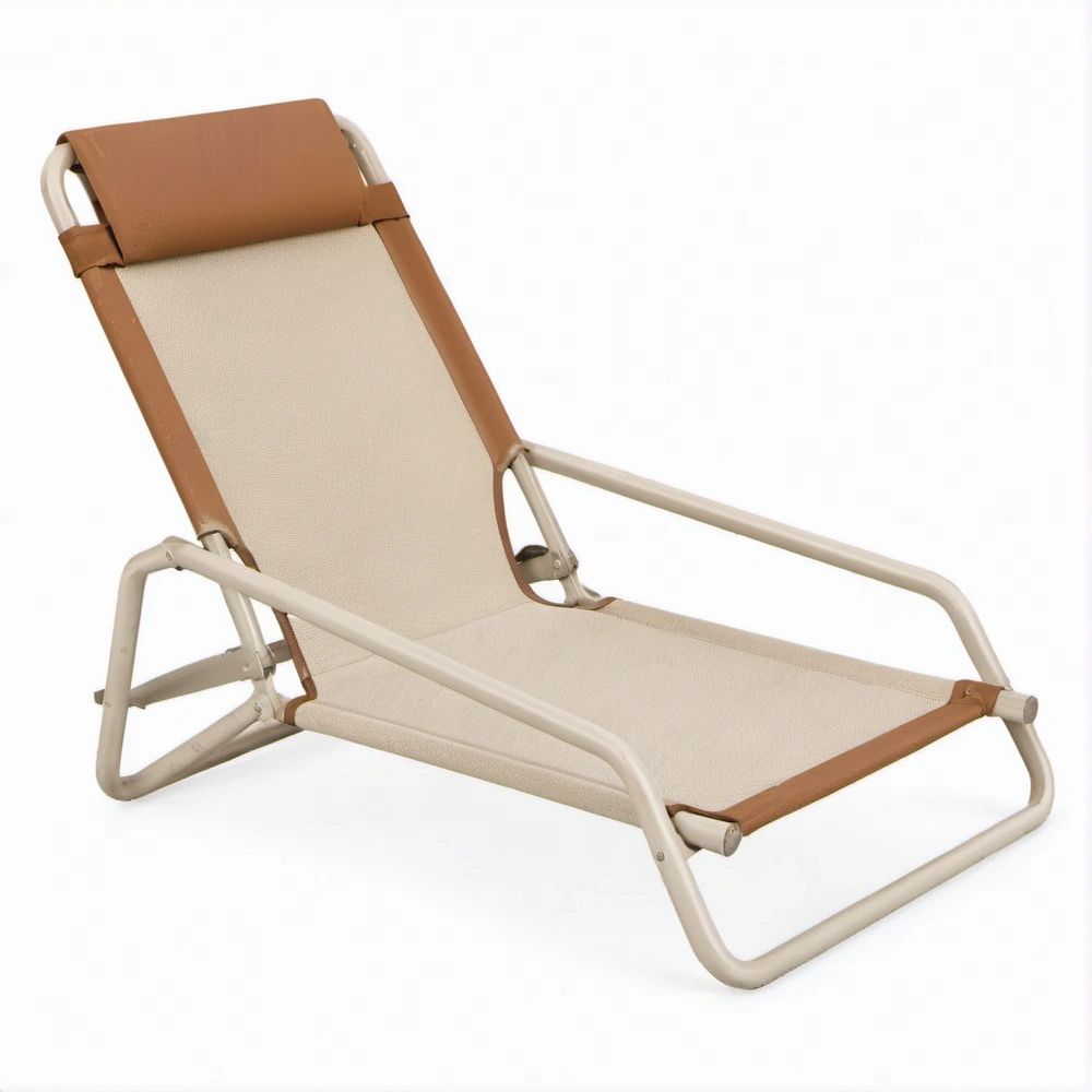 Adjustable Reclining Beach Chair, Beige and Brown, 90 x 60 x 100 cm