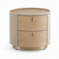 Round 2-Drawer Nightstand, Light Oak, Beige and Brass, 20 in W x 20 in D x 24 in H
