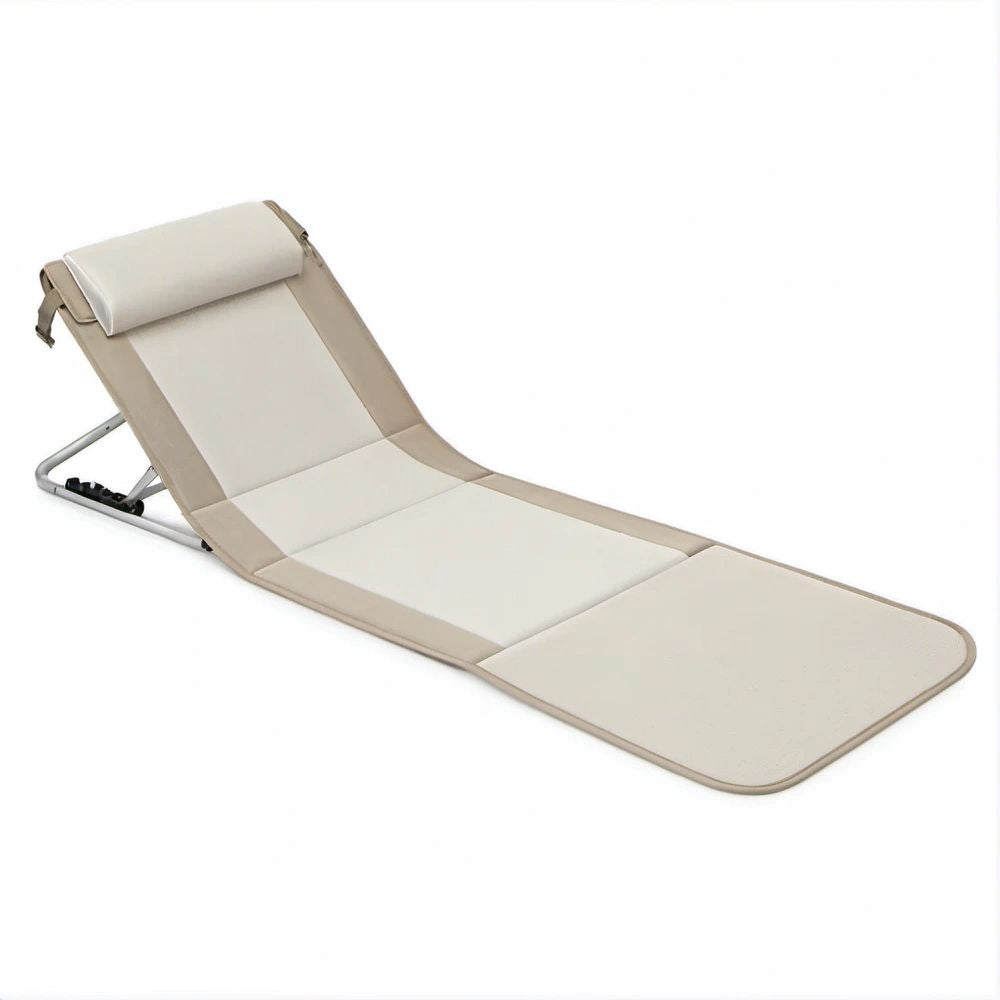 Adjustable Folding Beach Lounge Chair, Beige/Cream Polyester, 63 x 21 x 20 in