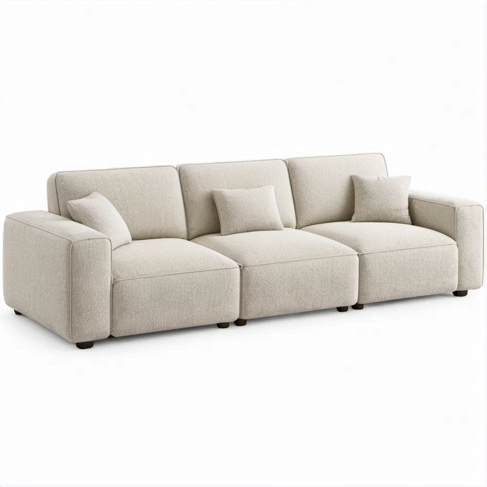 Beige 3-Seat Modular Boucle Sofa, 118.1 in W x 39.4 in D x 31.5 in H