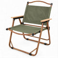 Green Folding Camping Chair with Bamboo Armrests, Brown Steel Frame, 56 x 60 x 75 cm