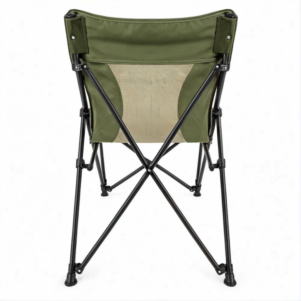 Olive Green, Beige and Black Portable Folding Outdoor Seat with Steel Frame, 22 x 20 x 33 in