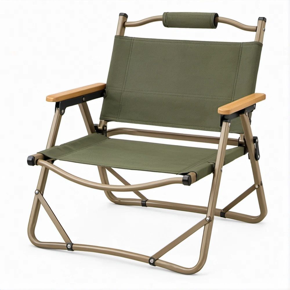 Olive Green and Bronze Brown Folding Camping Chair, 22 x 24 x 31 in, 600D Polyester and Steel Frame