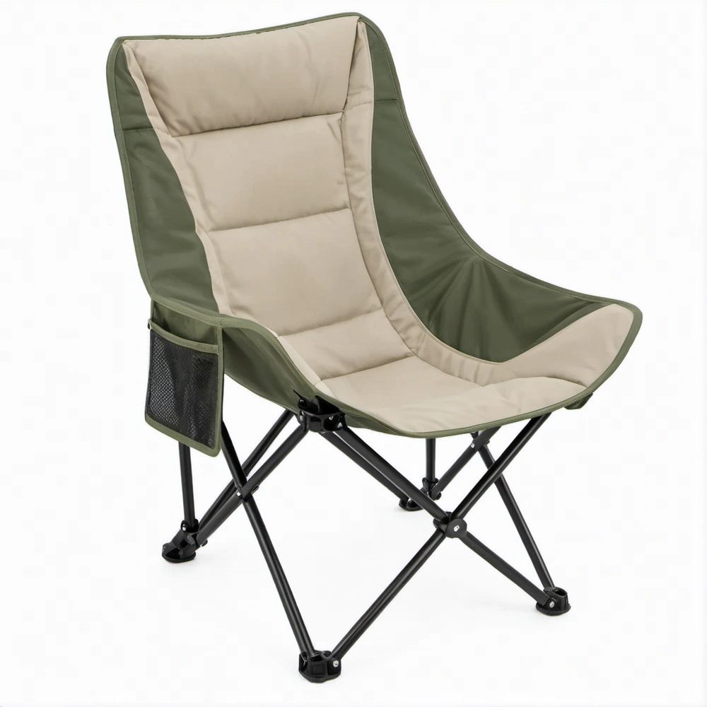 High-Back Folding Camping Chair, Olive Green/Beige/Black, 31.5 x 23.6 x 39.4 in