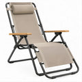 Beige Zero Gravity Reclining Outdoor Chair with Wooden Armrests, 65 x 90 x 110 cm