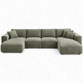 U-Shaped Sectional Sofa, Green Polyester, 120 x 65 x 33 in