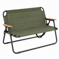 Folding Camping Loveseat Chair, Olive Green with Black Frame and Natural Bamboo Armrests, 45.3 x 27.6 x 31.5 in