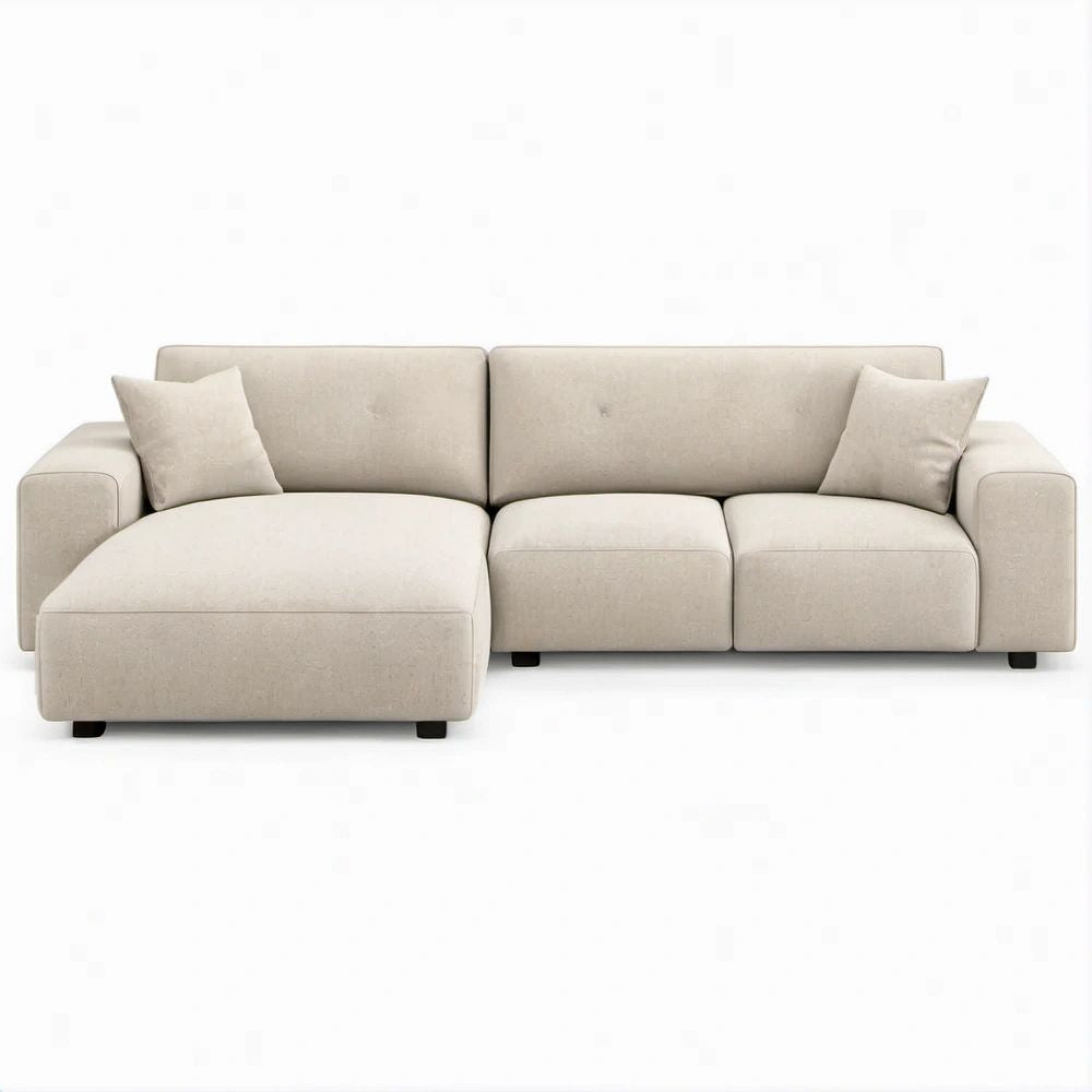 Beige L-Shaped Sectional Sofa with Left-Facing Chaise, 110 x 65 x 33 in